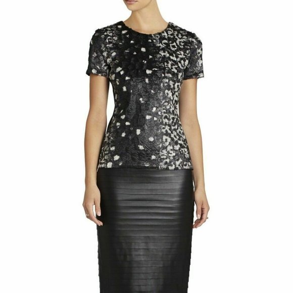 BCBGMaxAzria - Faux Fur - Blue color - Animal Print Peplum top - Picture 2 of 8